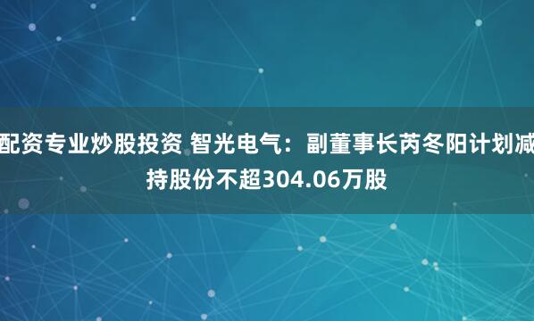 配资专业炒股投资 智光电气：副董事长芮冬阳计划减持股份不超304.06万股